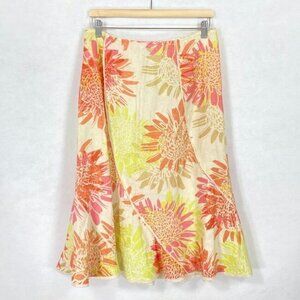 Floral 100% Linen Midi Skirt Boho Beach Cottage Whimsy Grandma 4